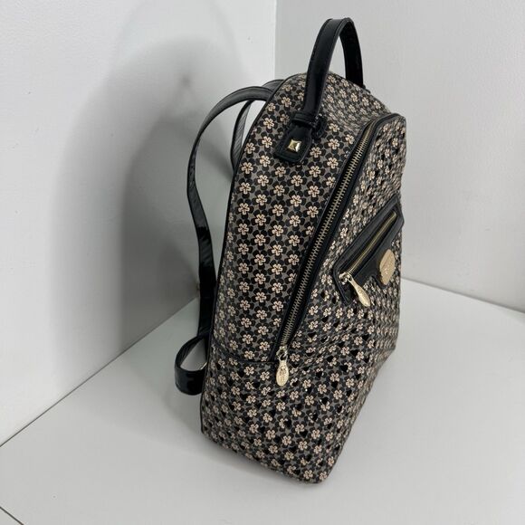 Brangio Italy Back Pack Black and Taupe Flowers Shimmer Patent Leather Feet